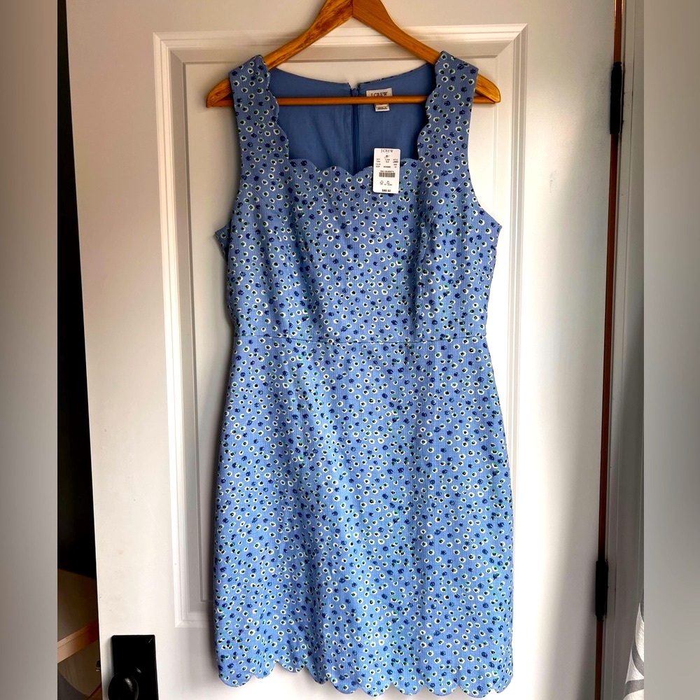 JCREW NWT Scalloped Elegant Blue Patterned Dress 10
